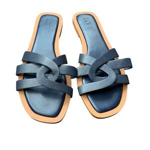 Loft NWOT strappy‎ blue leather interwoven slide sandal. Size 9.5